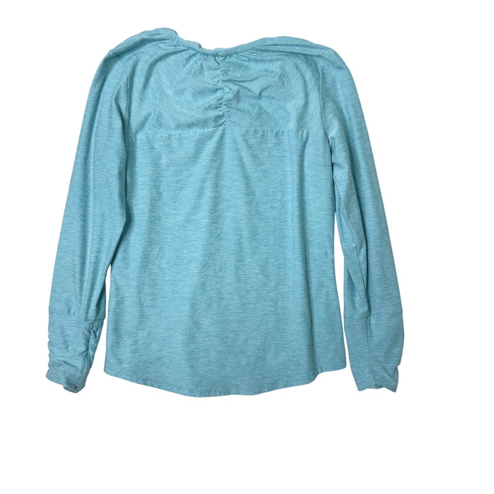 Title Nine Buttah Long Sleeve Womens Top Aqua Blue Ruched Pocket Active M